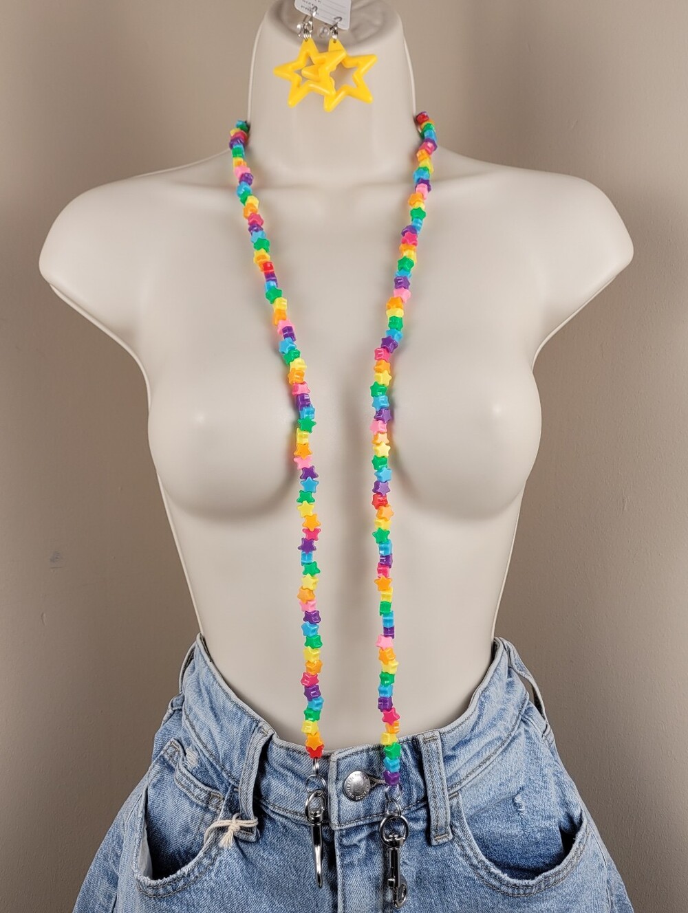 festival 4pc Rainbow Star Purse Strap Adjustable choose your earring & nail art